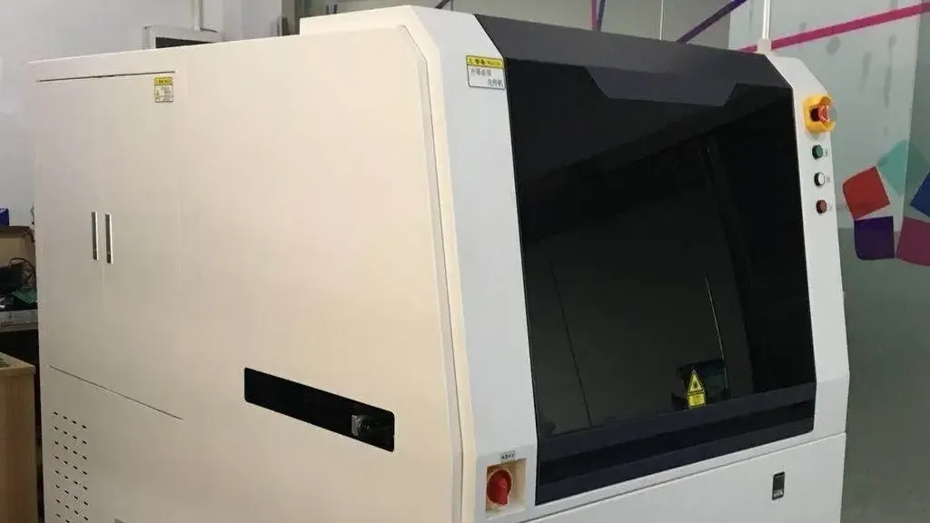 Automated optical inspection machine scanning a circuit board