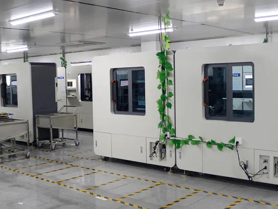 Row of automated inspection machines in the test area