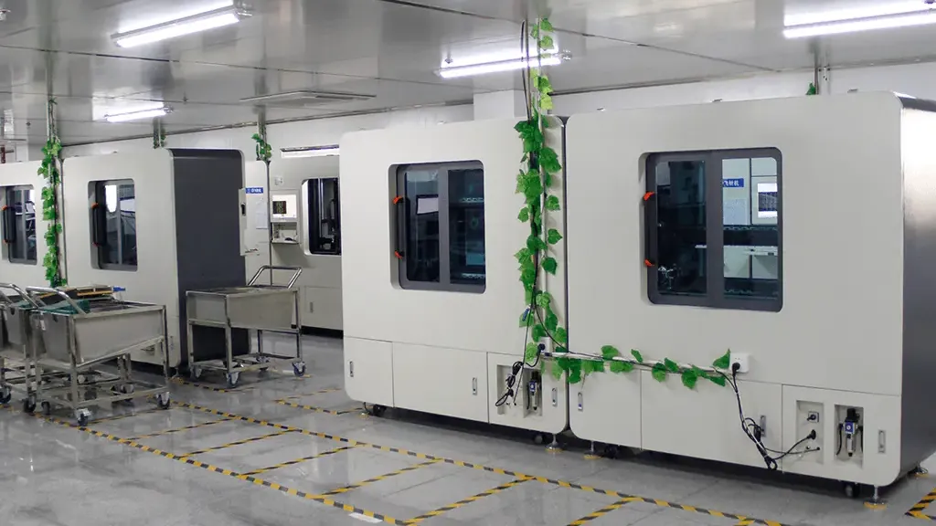 Row of automated inspection machines in the test area