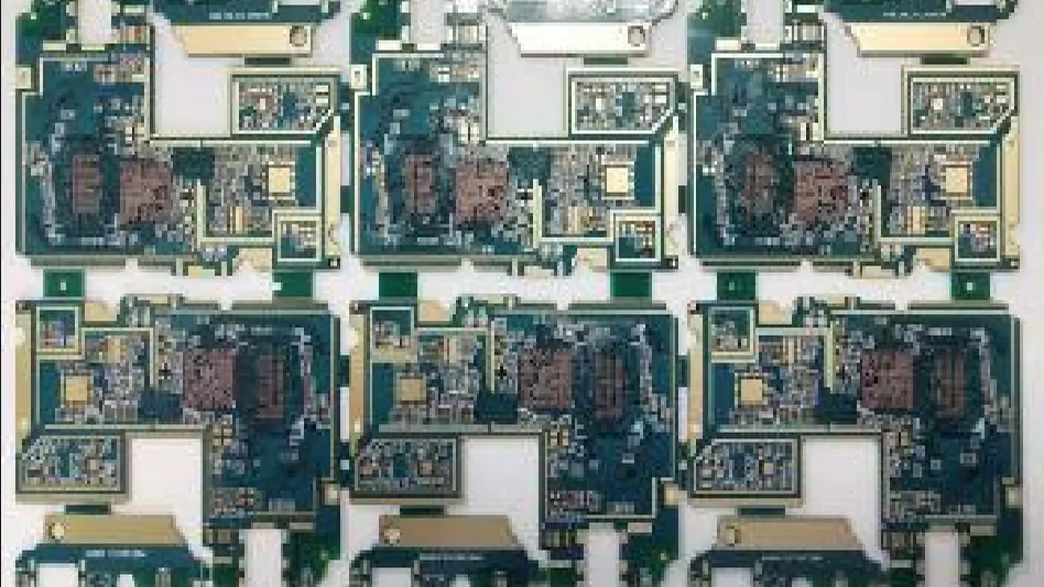 Panelised smartphone mainboards before singulation